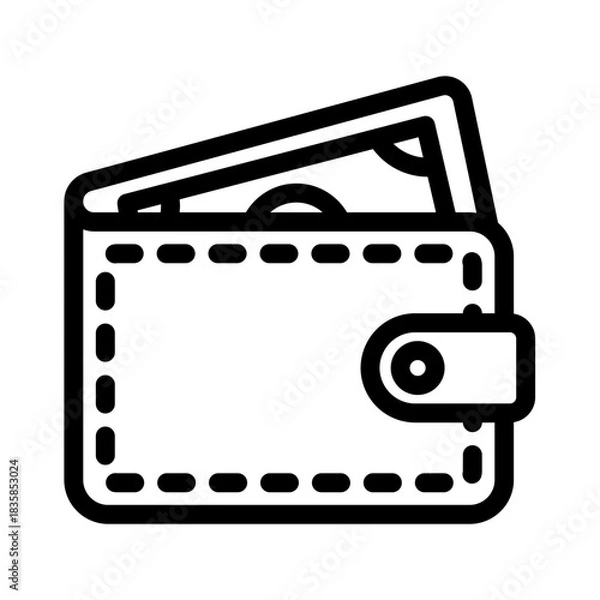 Obraz Simple line icon of an open wallet containing a paper banknote, symbolizing finance, personal savings, payment methods, and business transactions on an isolated background
