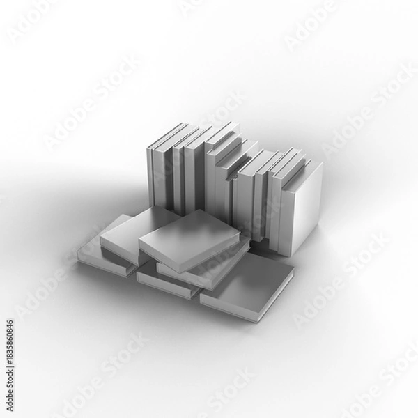 Obraz 本 図書 文書 シンボル 書籍 影付き 透過影 半透明影 透過PNG 3DCG レンダリング画像 クレイレンダリング画像