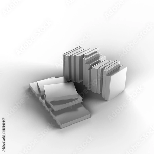 Obraz 本 図書 文書 シンボル 書籍 影付き 透過影 半透明影 透過PNG 3DCG レンダリング画像 クレイレンダリング画像