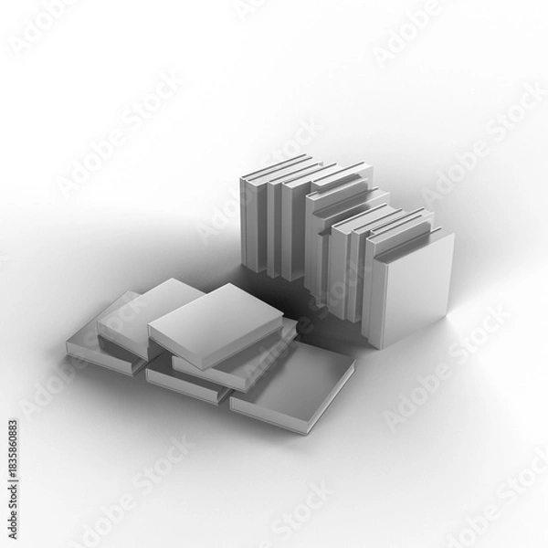 Obraz 本 図書 文書 シンボル 書籍 影付き 透過影 半透明影 透過PNG 3DCG レンダリング画像 クレイレンダリング画像