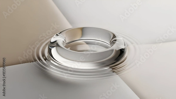 Obraz Minimalist design featuring a reflective torus shape with a ripple effect background