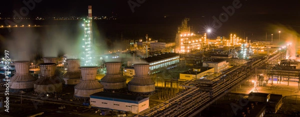 Obraz panorama of large chemical plant at night with light