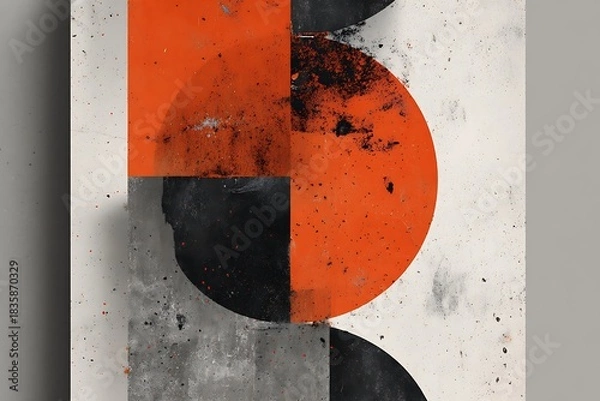 Fototapeta Bold abstract art featuring striking orange and black geometric shapes with a modern distressed texture that's perfect for edgy branding and contemporary design projects