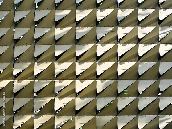 Fototapeta Close-up of a rows golden abstract triangle pattern. Decorative abstract pattern for an outdoor wall application.