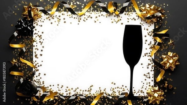 Obraz Stunning black and gold New Year's Eve frame with copy space and champagne glass silhouette ready for celebration announcements