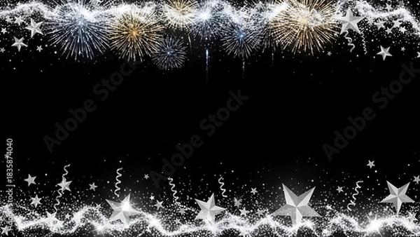 Obraz Stunning silver and gold fireworks frame black background perfect for elegant New Year celebration announcements