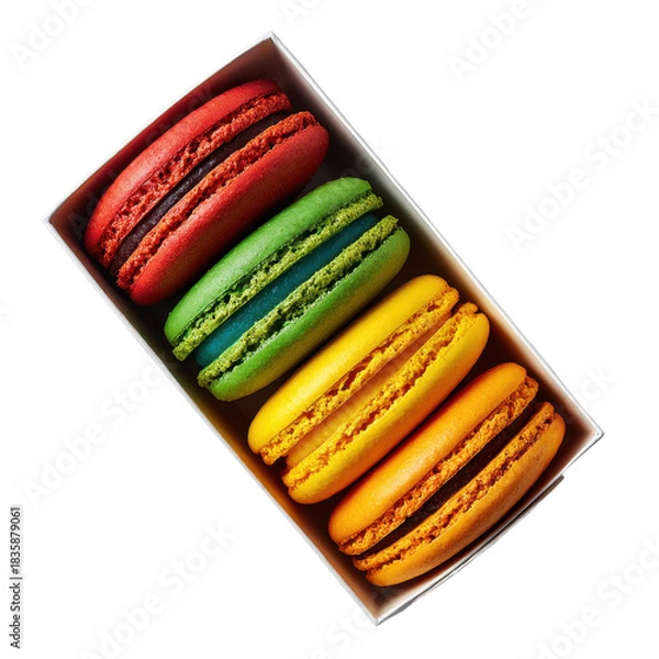 Fototapeta Colorful macarons in a box gourmet dessert display isolated