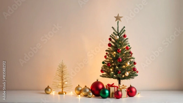 Obraz Small Modern Christmas Tree with Cozy Golden Lights