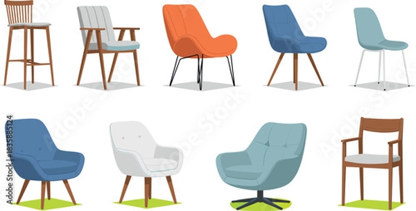 Fototapeta Set of modern stylish chairs and armchairs in various designs for interior furniture decoration