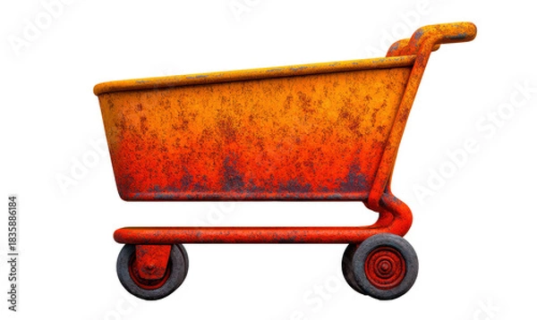 Fototapeta Rusty shopping cart in urban setting grunge photography industrial environment side view