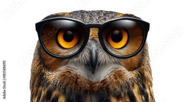 Fototapeta Cool owl in sunglasses poses for a fun photography session in nature captured playfully