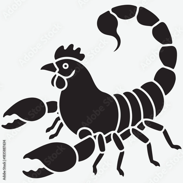 Fototapeta Stylized Black Silhouette of a Chicken-Scorpion Hybrid Creature
