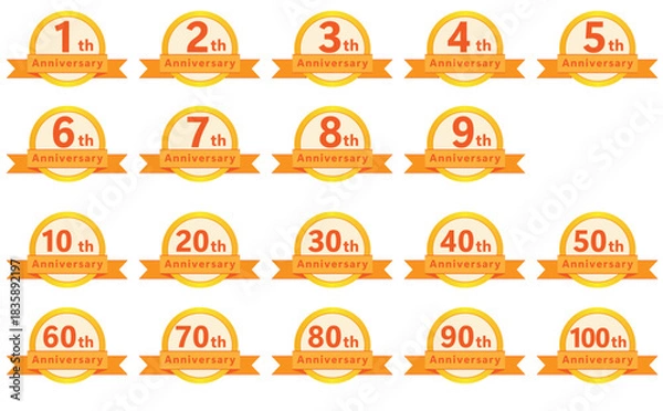 Obraz 黄色とオレンジのシンプルなアニバーサリーロゴのイラストセット
