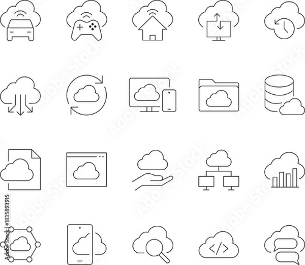 Fototapeta Cloud computing technology line icons set with editable strokes