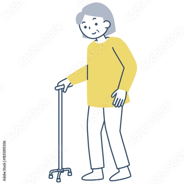 Fototapeta 四点杖を使って歩くシニア女性