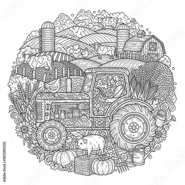 Obraz Intricate owl illustration perched on a branch, detailed black and white drawing.