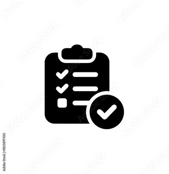 Obraz Simple Solid Checklist Tick Sign Document on Clipboard Icon