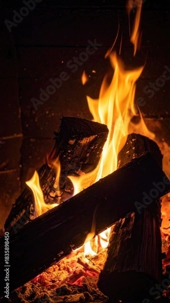 Obraz Roaring fire burning logs vertically