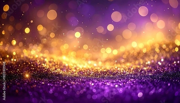 Obraz Abstract display of shimmering glitter with bokeh effect, warm golden light