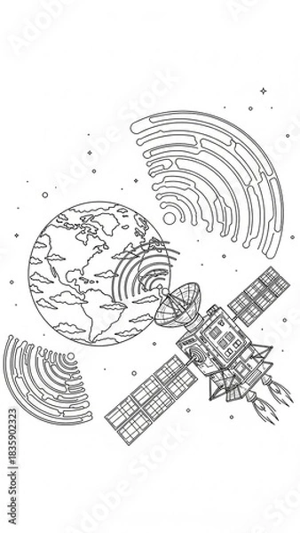 Obraz Illustration depicting a satellite transmitting signals to Earth, showcasing technology and communication.