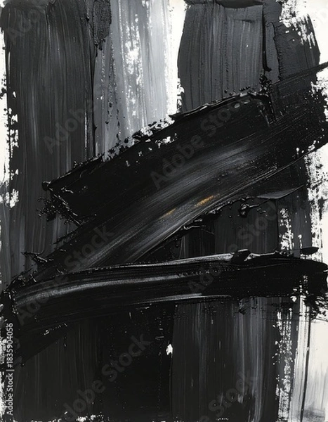 Obraz Black oil paint strokes overlap, creating expressive monochrome abstract art