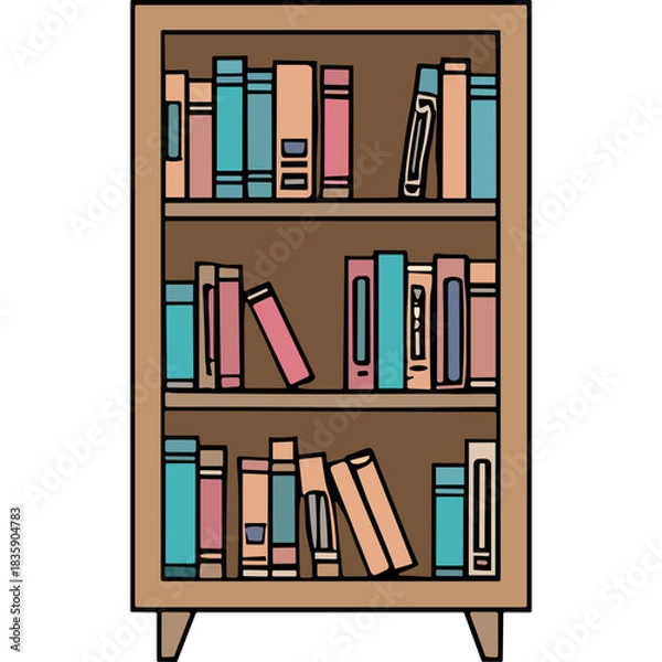 Fototapeta Wooden Bookshelf Filled with Colorful Books Organized on Shelves Ready for Reading Education and Knowledge Acquisition