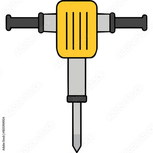 Fototapeta Yellow And Grey Jackhammer Tool With Black Handles On A Black Background Construction Equipment For Breaking Concrete And Asphalt Power Tool