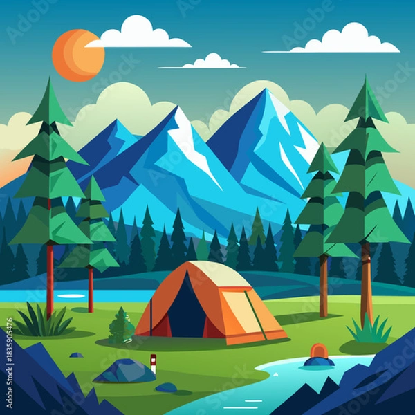 Obraz tent camp with a mountain view