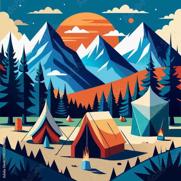 Obraz tent camp with a mountain view