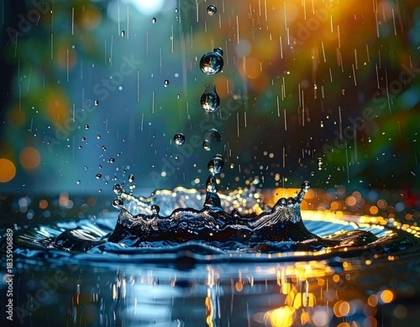 Obraz Close-up view of water droplets creating a splashing crown