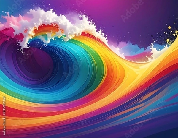 Obraz Colorful wave cresting with rainbow hues and cascading foamy white water