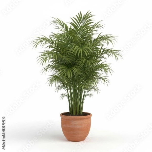Fototapeta Potted palm tree houseplant with green leaves isolated on a white background for home decoration