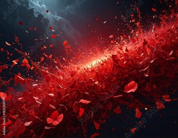 Obraz Dramatic abstract of red petals bursting from a central point