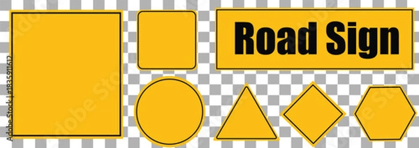 Fototapeta Collection of yellow road sign shapes with text template on transparent background