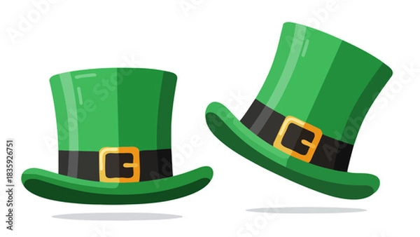 Obraz Two green leprechaun hats with black bands and gold buckles.