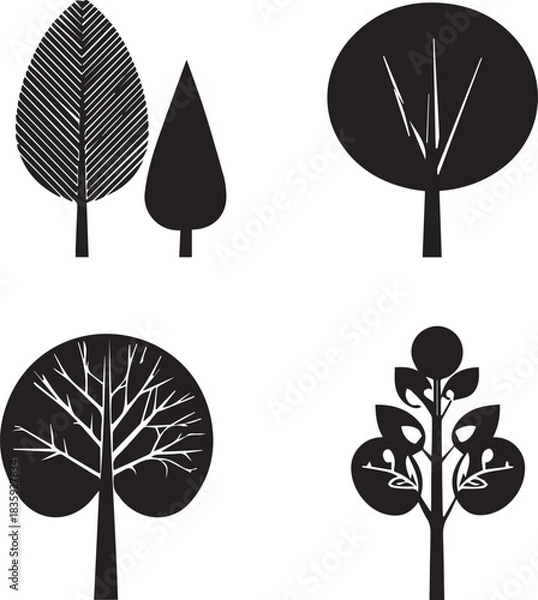Obraz Four black Trees silhouettes set big highly vector tree set