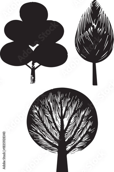 Obraz Four black Trees silhouettes set big highly vector tree set