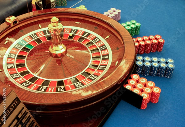Obraz roulette table in casino with chips close-up