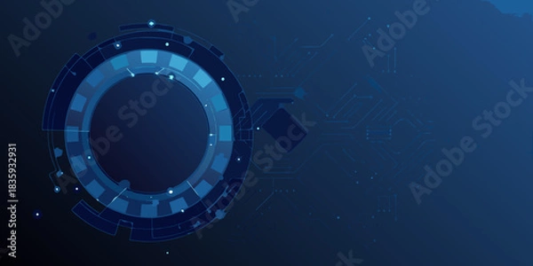 Fototapeta Abstract blue technology background with circuit board and circle elements