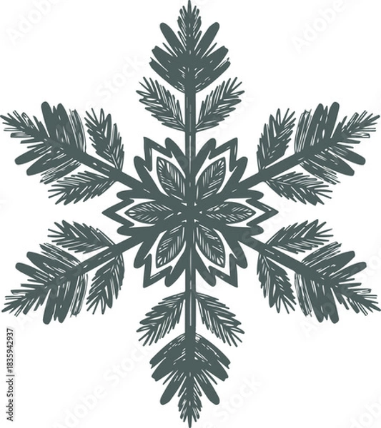 Obraz Hand-Drawn Botanical Winter Snowflake Vector Motif