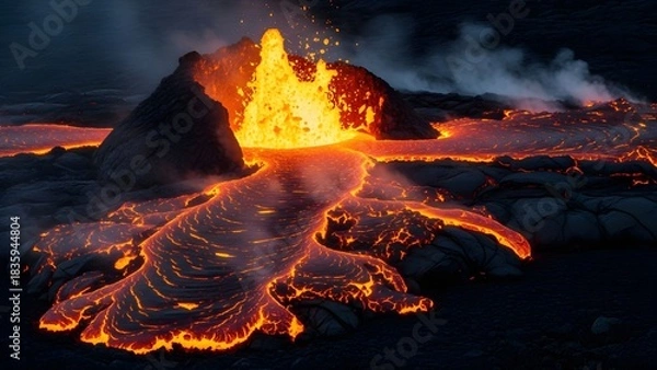 Obraz Lava Splatter Pool Illuminating Volcanic Sand