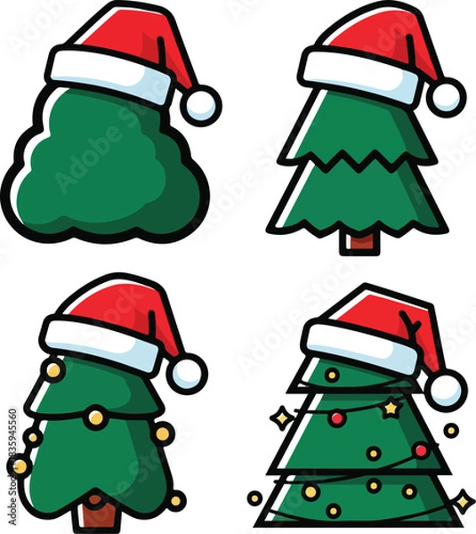 Obraz Cute Santa Hat Christmas Tree Collection Vector