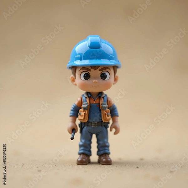 Obraz Tiny Boy Construction Worker With Blue Helmet