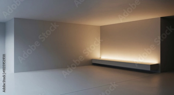 Obraz Modern minimalist interior with indirect wall lighting