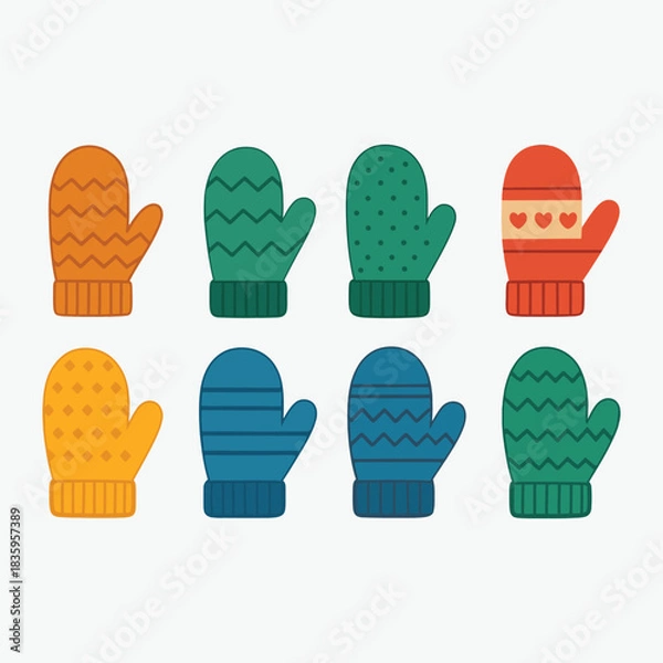 Obraz Cute Winter Mittens Collection – Colorful Knitted Gloves Vector Set