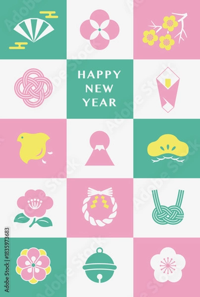 Obraz 新春パステルカラーの市松模様のポストカード