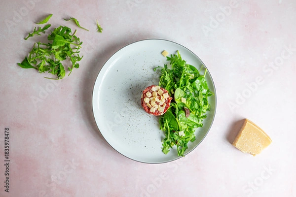 Obraz Beef Carpaccio cold appetizer with parmesan