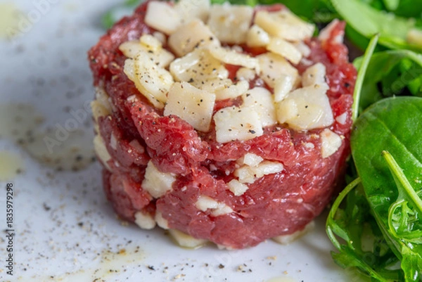 Obraz Beef Carpaccio cold appetizer with parmesan