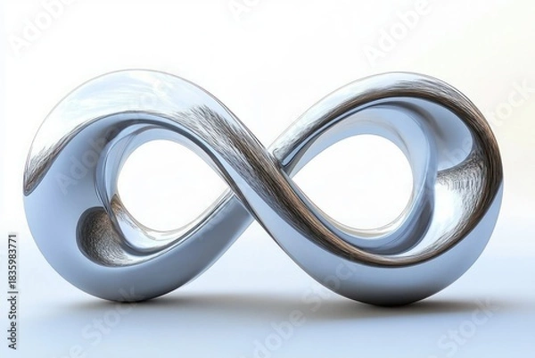 Fototapeta shiny metallic silver twisted infinity loop sculpture with smooth reflective surface on light background
