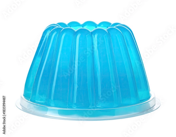 Fototapeta A vibrant blue translucent dessert in a plastic container against a solid black background